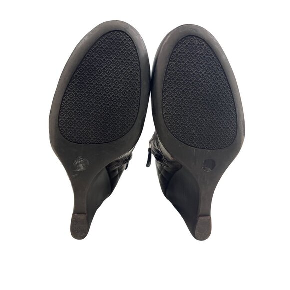 Tory Burch Leila Brown Quilted Leather Stacked Wedge Heel Bootie Sz 6.5M - Picture 6 of 10